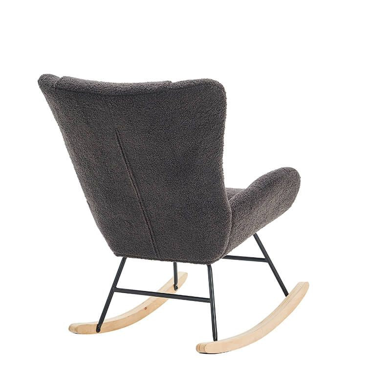 36.5" Modern Nursery Rocking Chair with Wood and Metal Legs - Deep Grey Teddy Fabric