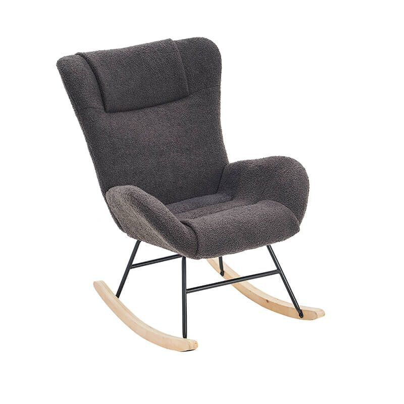 36.5" Modern Nursery Rocking Chair with Wood and Metal Legs - Deep Grey Teddy Fabric