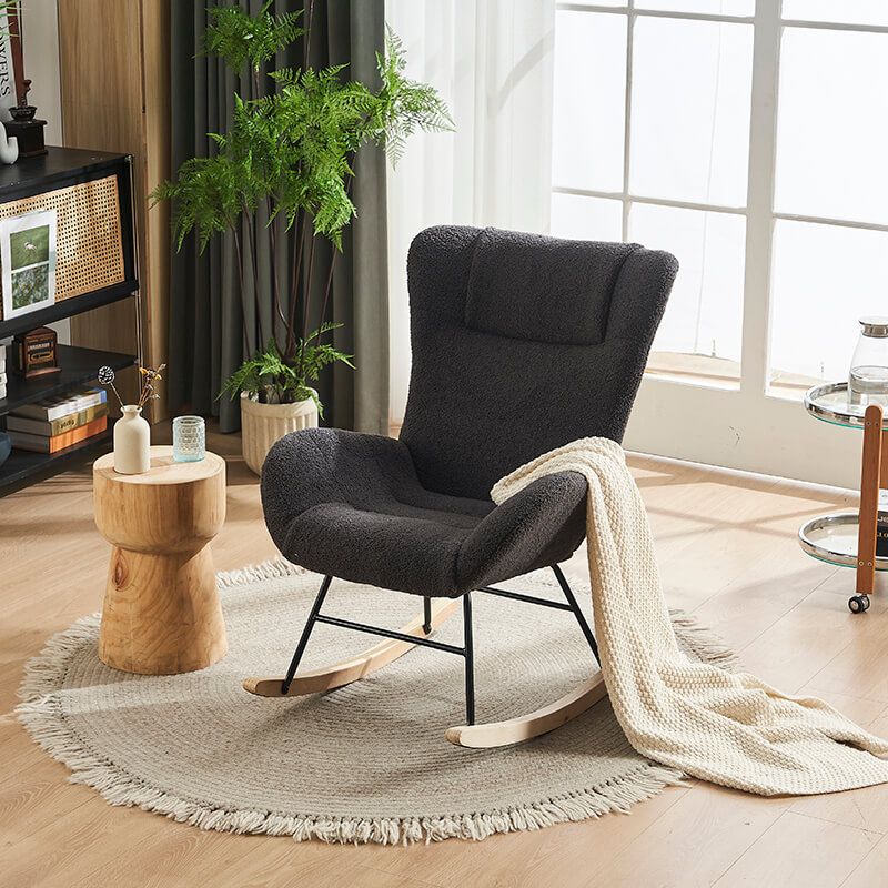 36.5" Modern Nursery Rocking Chair with Wood and Metal Legs - Deep Grey Teddy Fabric