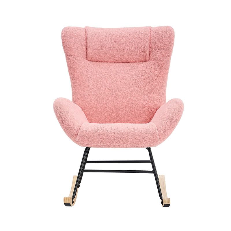 36.5" Modern Nursery Rocking Chair with Wood and Metal Legs - Pink Teddy Fabric