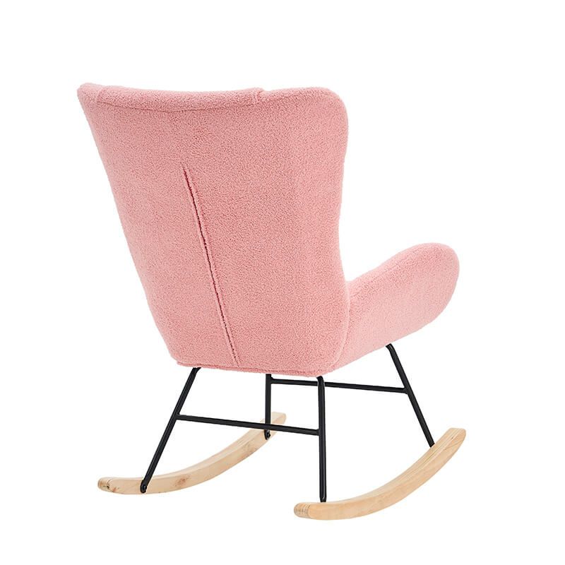 36.5" Modern Nursery Rocking Chair with Wood and Metal Legs - Pink Teddy Fabric