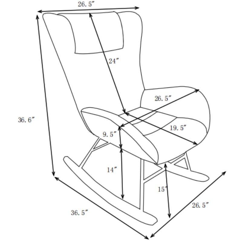 A dimension Image of our 36.5" Modern Nursery Rocking Chair