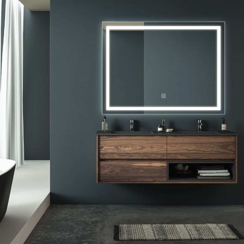 36" Modern Lighted Bathroom Mirror with Anti Fog and Dimmable LED Light