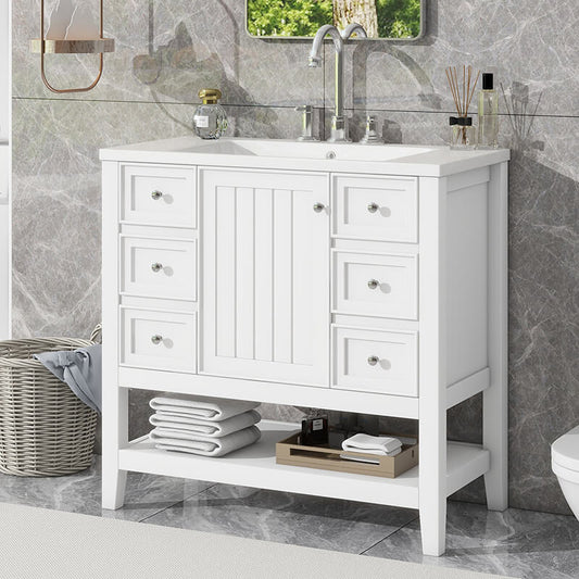 36" Modern White Bathroom Vanity with Sink Combo