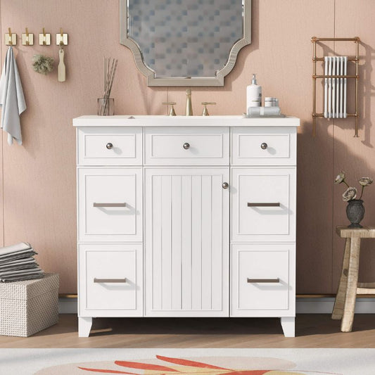 36" White Bathroom Vanity Cabinet with Sink Top