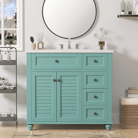 36'' Modern Blue-Green Bathroom Vanity with Undermount Sink with 2 Drawers & Soft Closing Doors