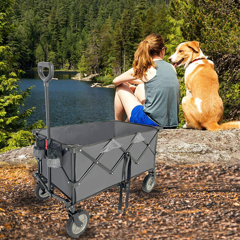 38" Cement Gray Steel Outdoor Collapsible Folding Wagon Cart