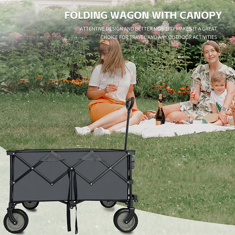 38" Cement Gray Steel Outdoor Collapsible Folding Wagon Cart