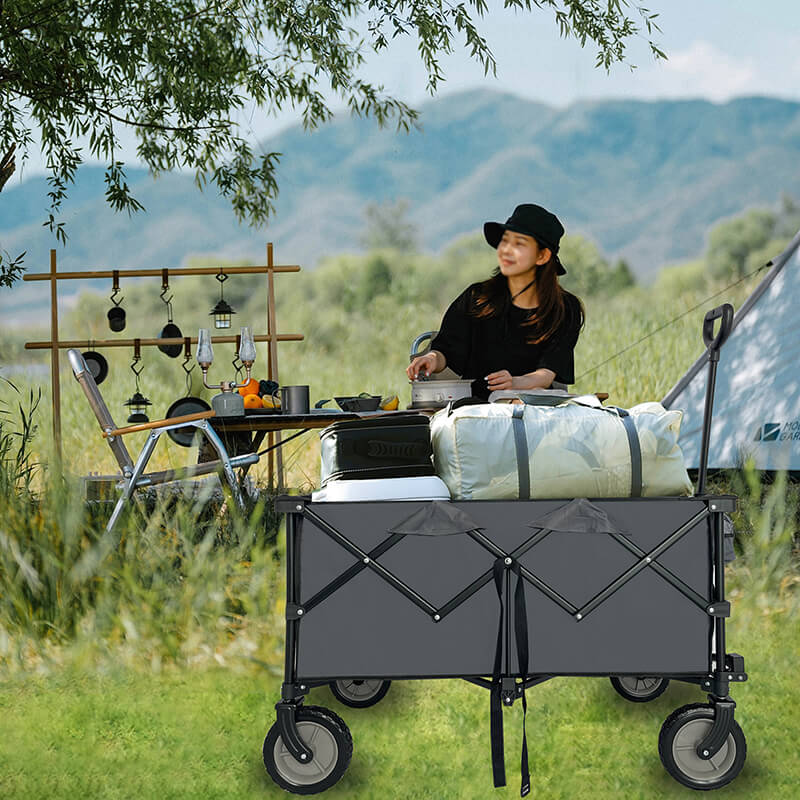 38" Cement Gray Steel Outdoor Collapsible Folding Wagon Cart