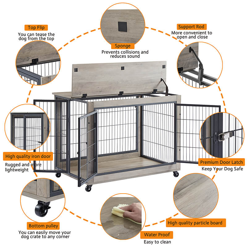 38" Gray Dog Crate on Wheels 