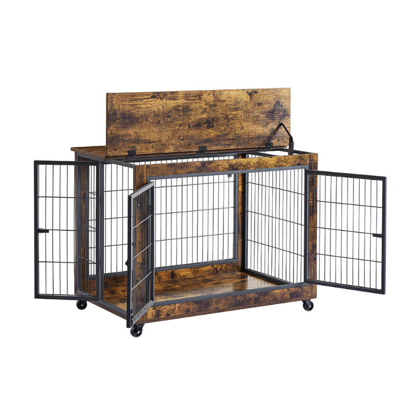 38" Rustic Brown Furniture-Style Dog Crate 