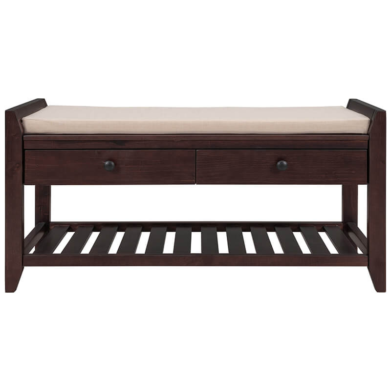 39" Entryway Espresso Storage Bench Shoe Rack