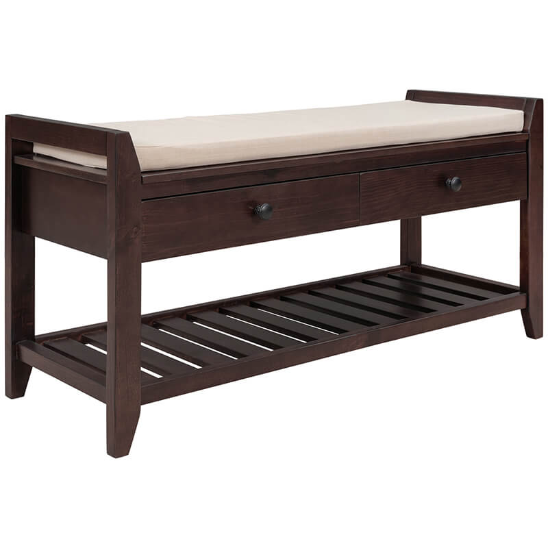 39" Entryway Espresso Storage Bench Shoe Rack