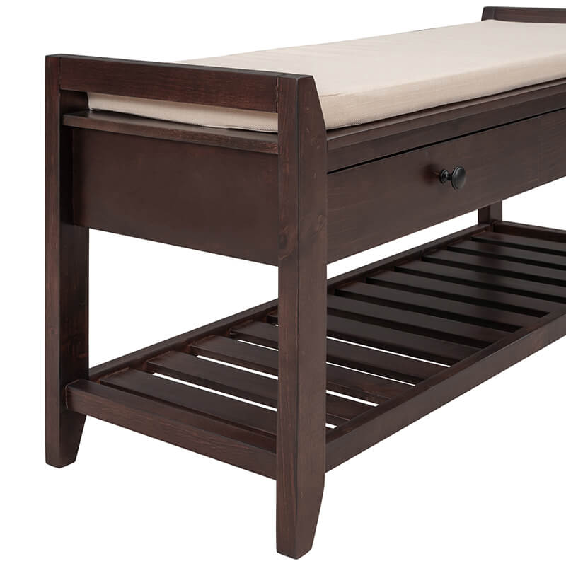 39" Entryway Espresso Storage Bench Shoe Rack