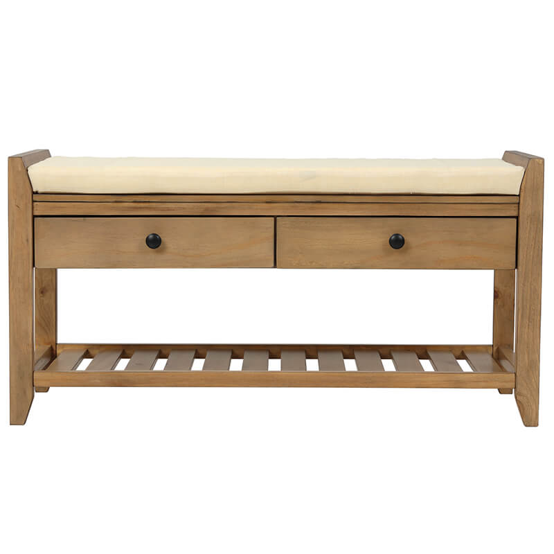 39" Entryway Old Pine Storage Bench Shoe Rack