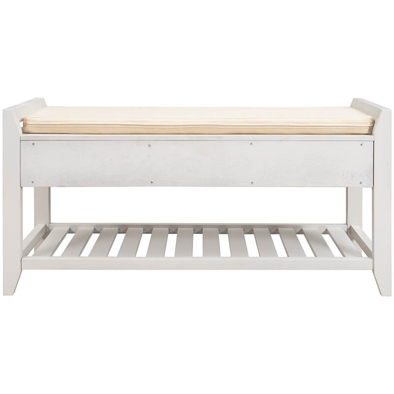 39" Entryway White Storage Bench Shoe Rack