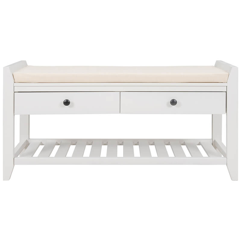 39" Entryway White Storage Bench Shoe Rack