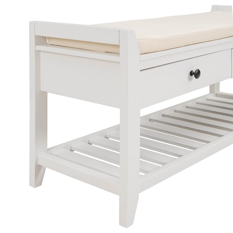 39" Entryway White Storage Bench Shoe Rack