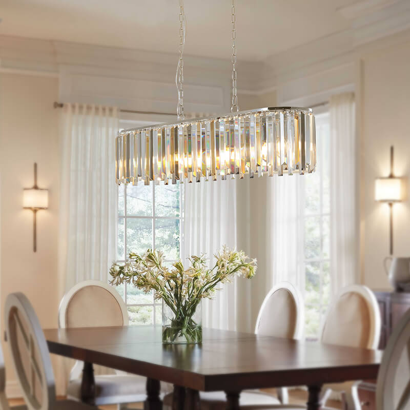 39" Modern Rectangle Transparent Crystal Pendant Light Chandelier