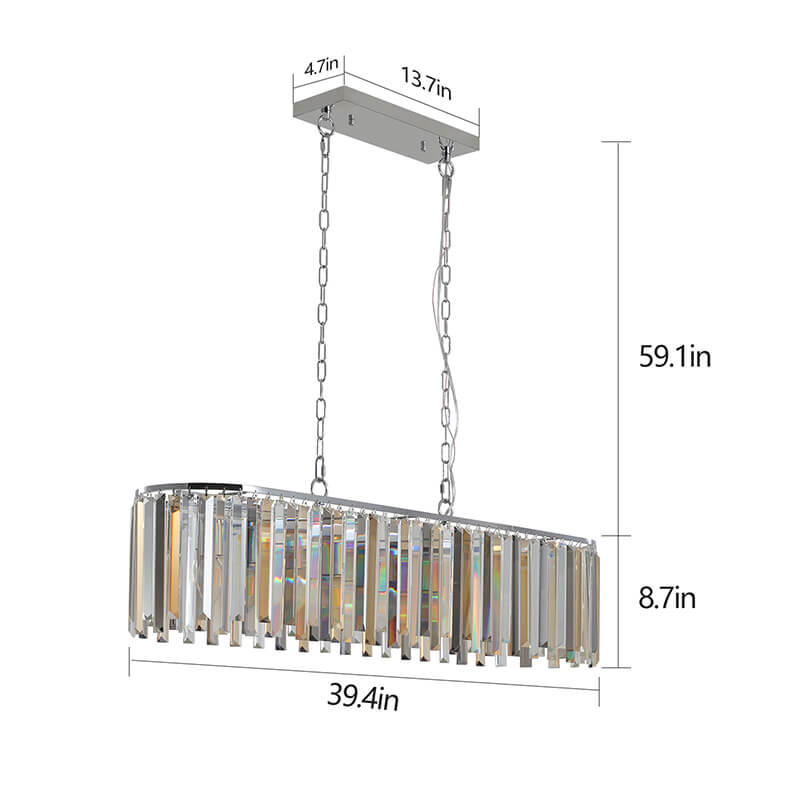 A dimension Image of the 39" Modern Rectangle Transparent Crystal Pendant Light Chandelier