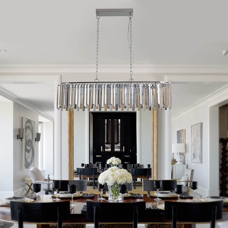 39" Modern Rectangle Transparent Crystal Pendant Light Chandelier