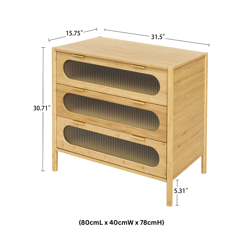 3 Drawer Bamboo Sideboard Storage Cabinet - Set of 2