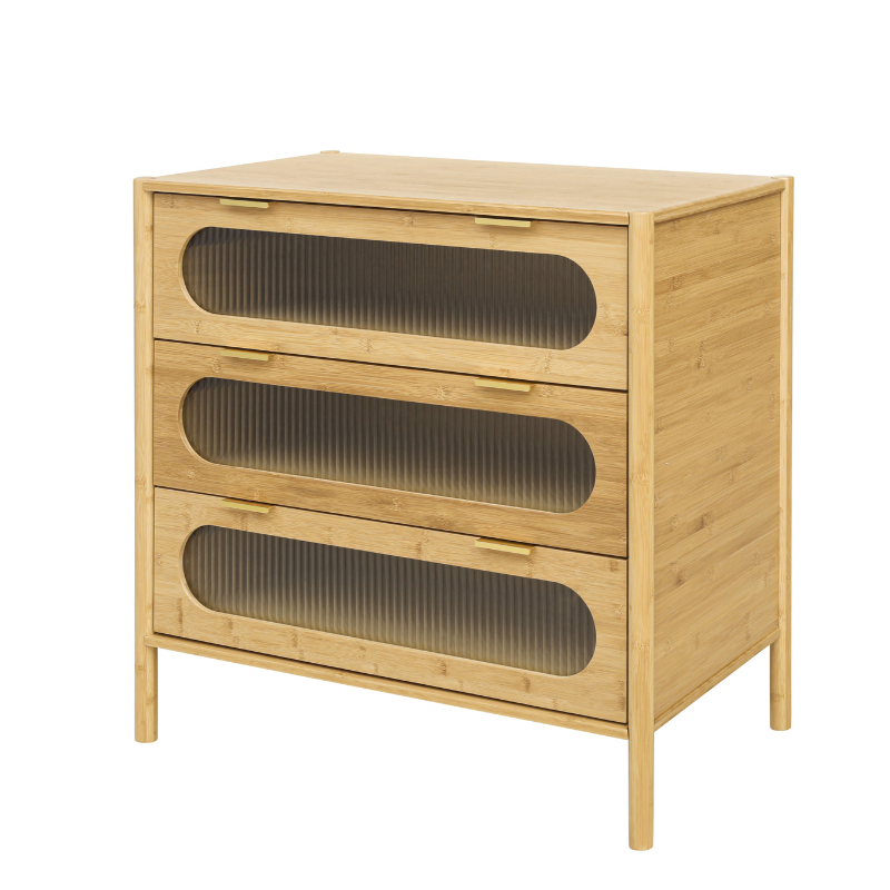 3 Drawer Bamboo Sideboard Storage Cabinet - Set of 2