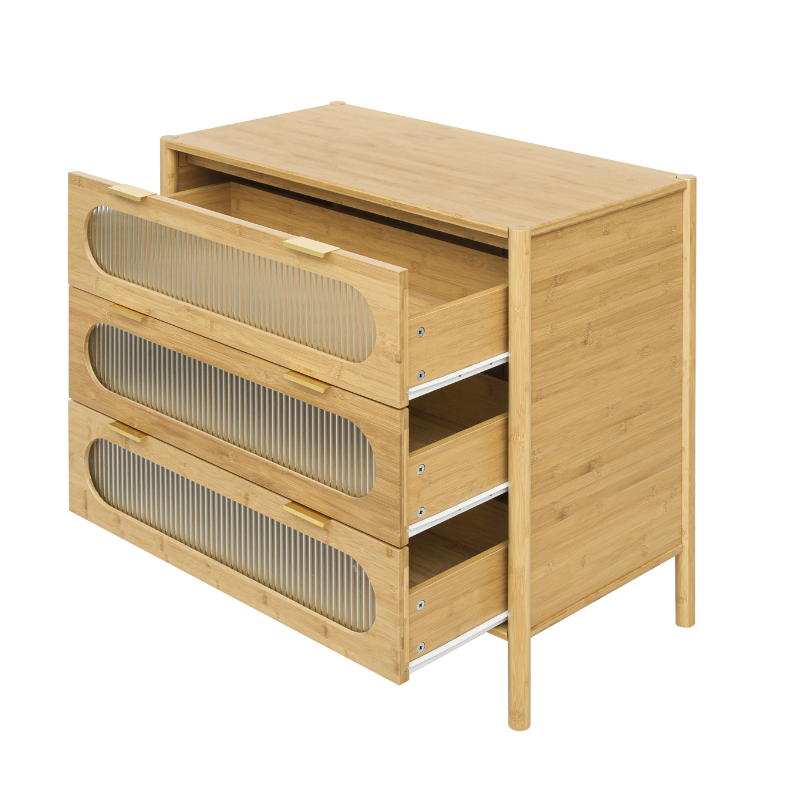 3 Drawer Bamboo Sideboard Storage Cabinet - Set of 2