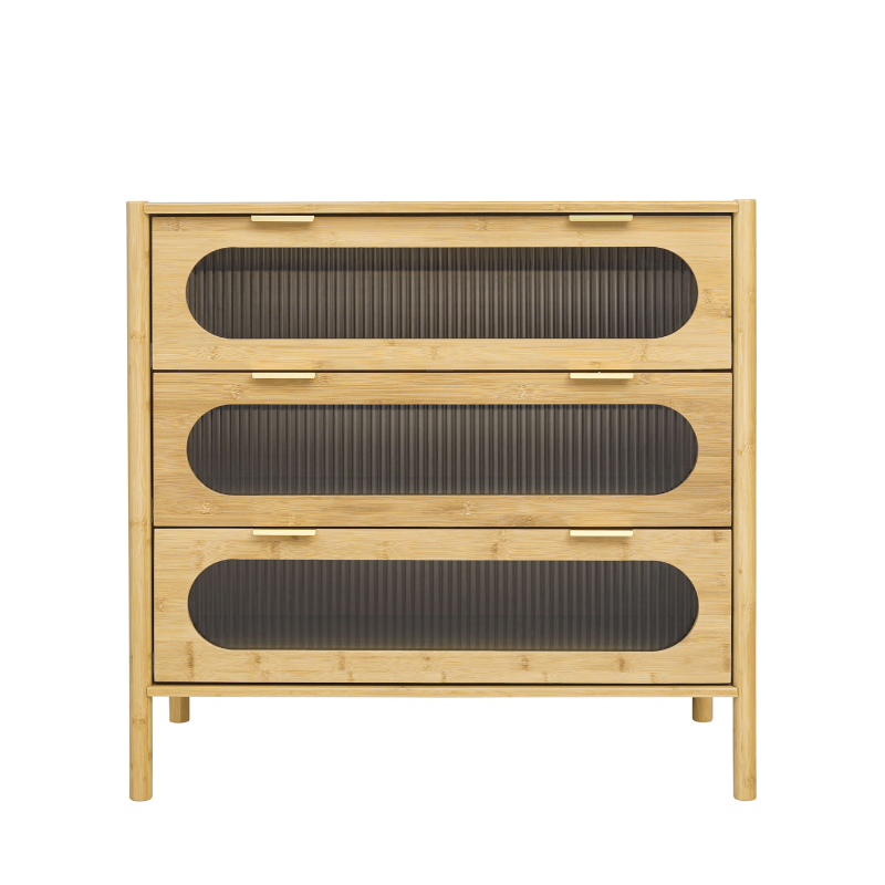 3 Drawer Bamboo Sideboard Storage Cabinet - Set of 2