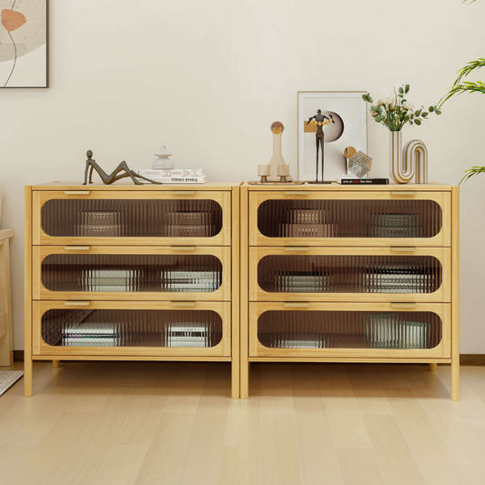 3 Drawer Bamboo Sideboard Storage Cabinet - Set of 2