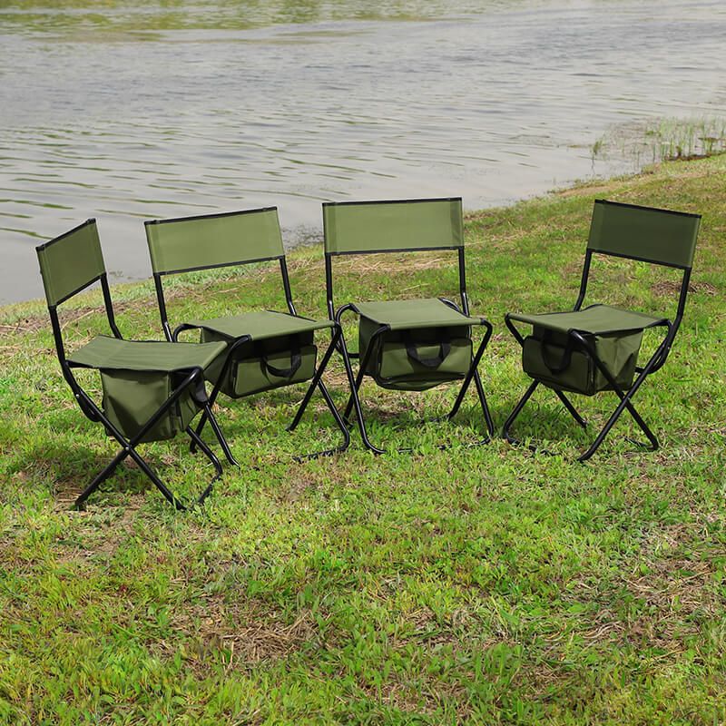 19.3" Green 4 Piece Folding Outdoor Chair With Storage Bag