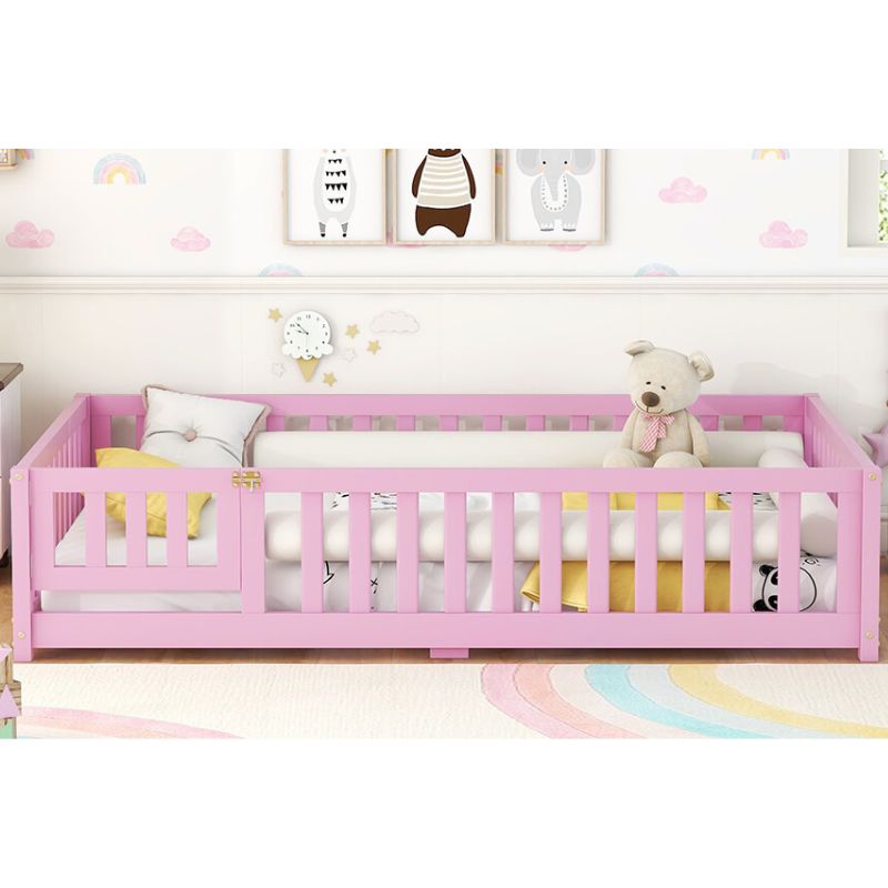 77.6" Pink Full Size Bed Floor With Safety Guardrails For Kids