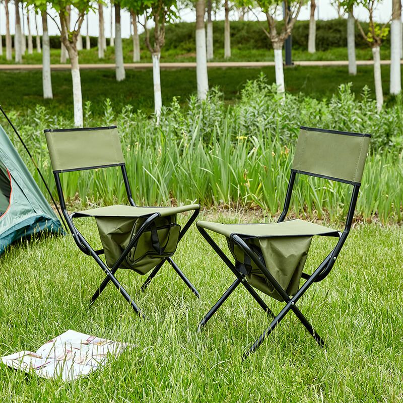 19.3" Green 2 Piece Folding Outdoor Chair With Storage Bag