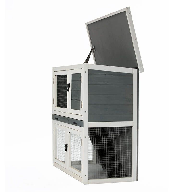 36" Two-layer Wooden Dark Grey Pet House With Easy Clear Tray