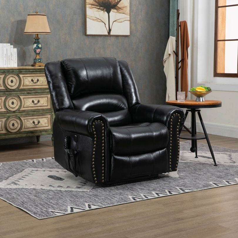 40" Dual Motor Power Lift Recliner Chair with Heat Massage - Black Leather