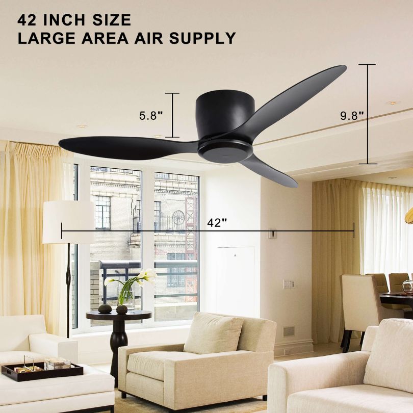 A dimension image of the 42" 3-Blade Black Low-Profile DC Ceiling Fan