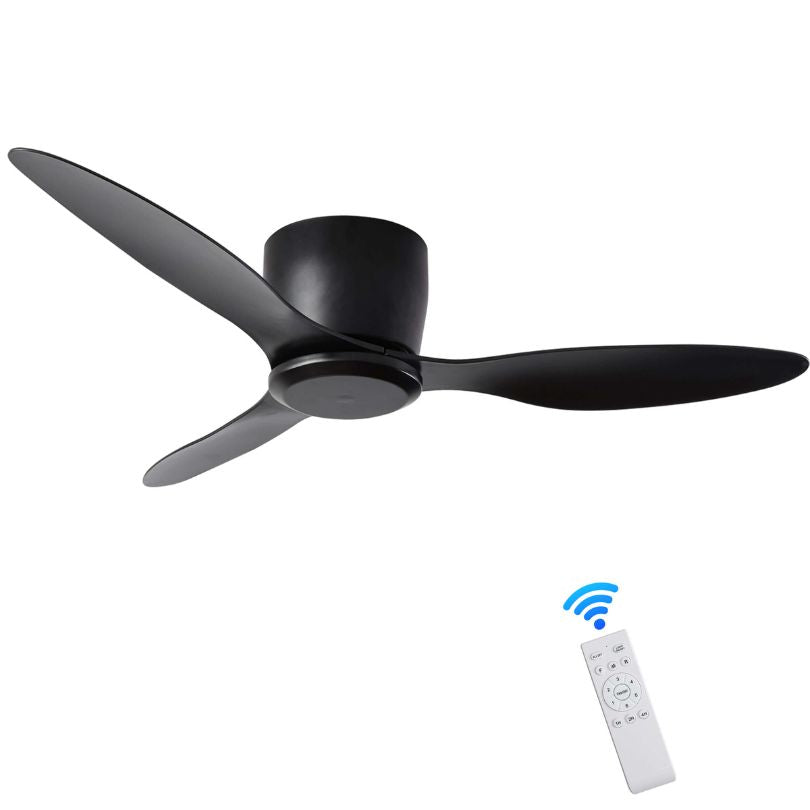 42" 3-Blade Black Low-Profile DC Ceiling Fan in a white background