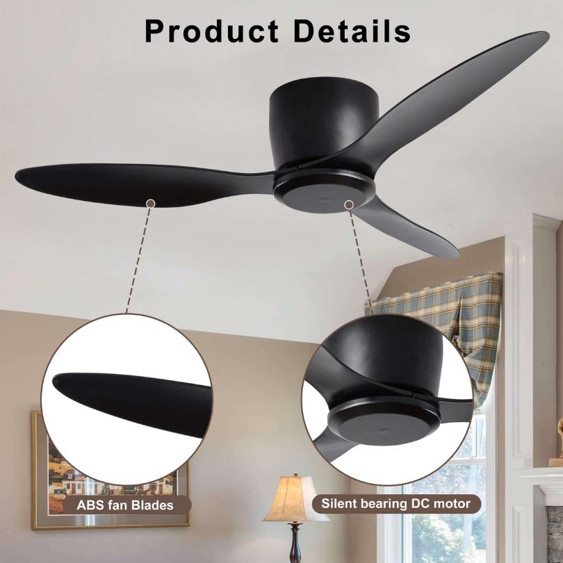 42" 3-Blade Black Low-Profile DC Ceiling Fan