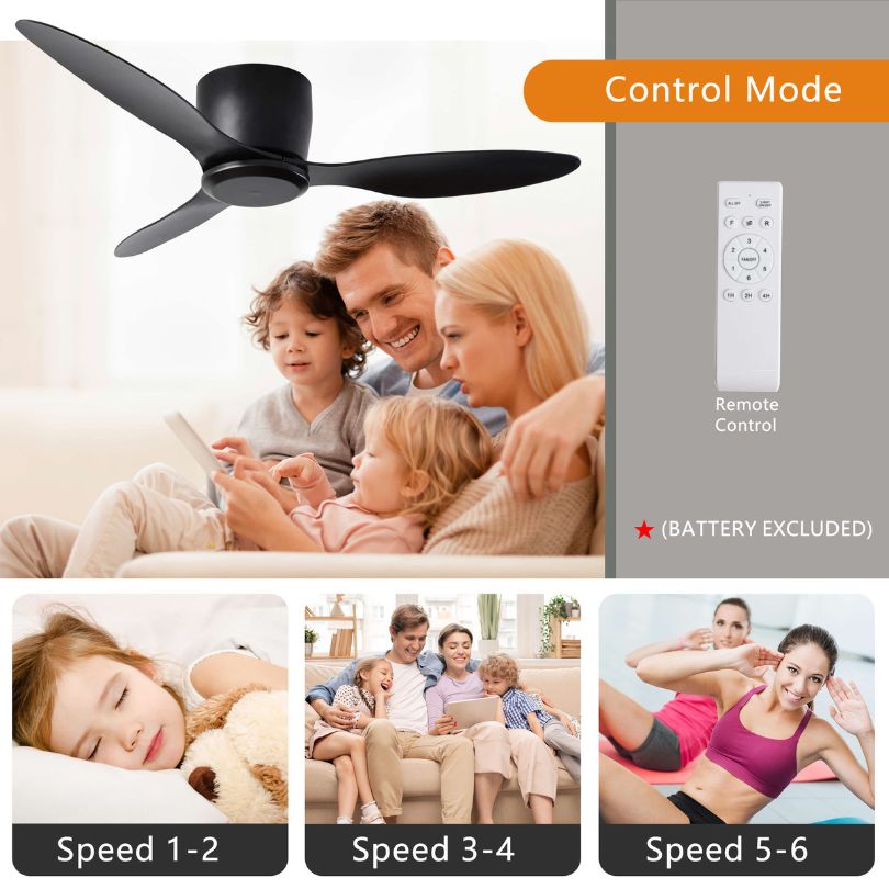 42" 3-Blade Black Low-Profile DC Ceiling Fan