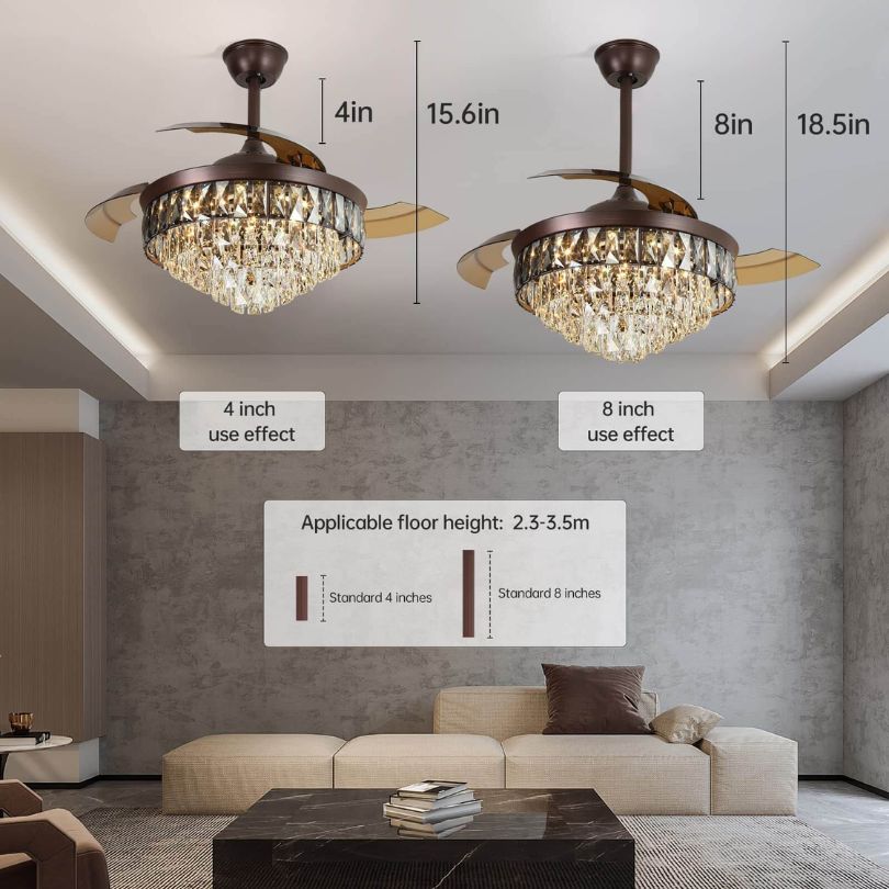 42" Brown Chandelier Crystal Retractable Ceiling Fan