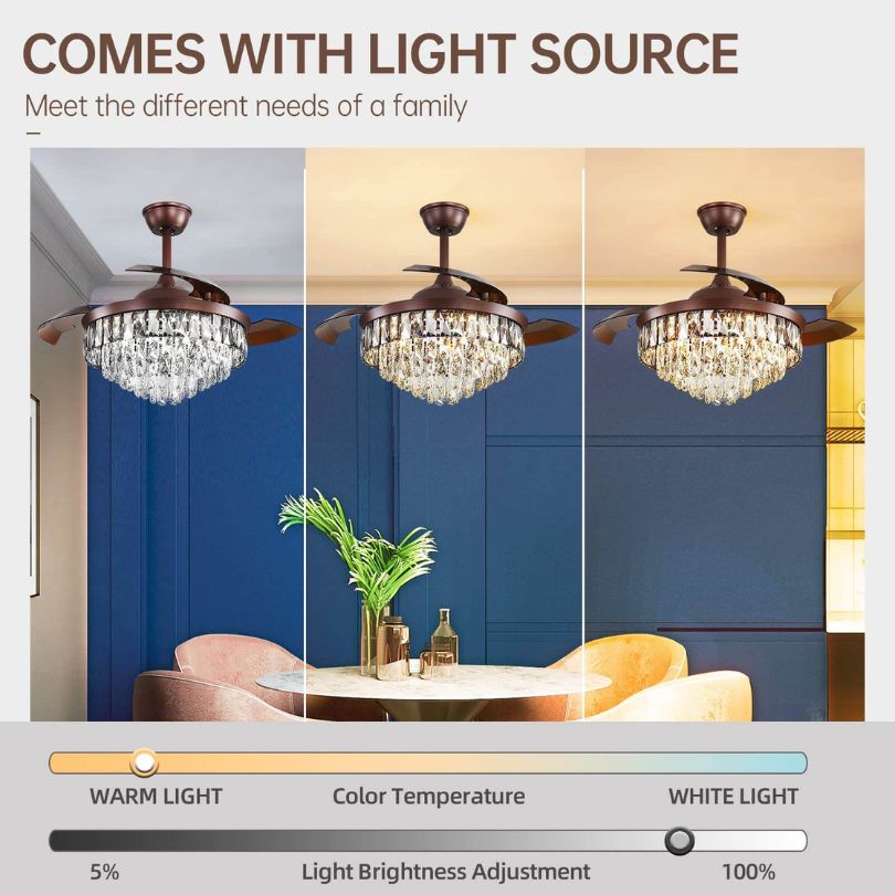 The 3 color temperature of our crystal ceiling fan