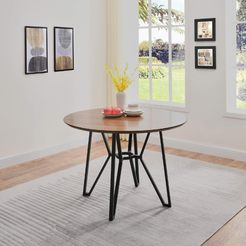 42" Industrial Round Walnut Dining Table with Metal Base