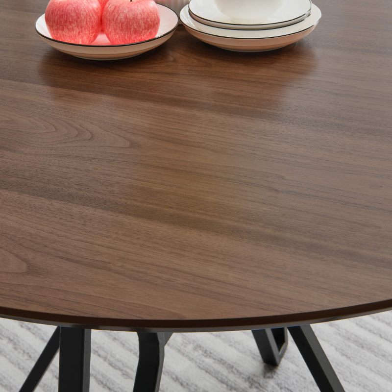 42" Industrial Round Walnut Dining Table with Metal Base