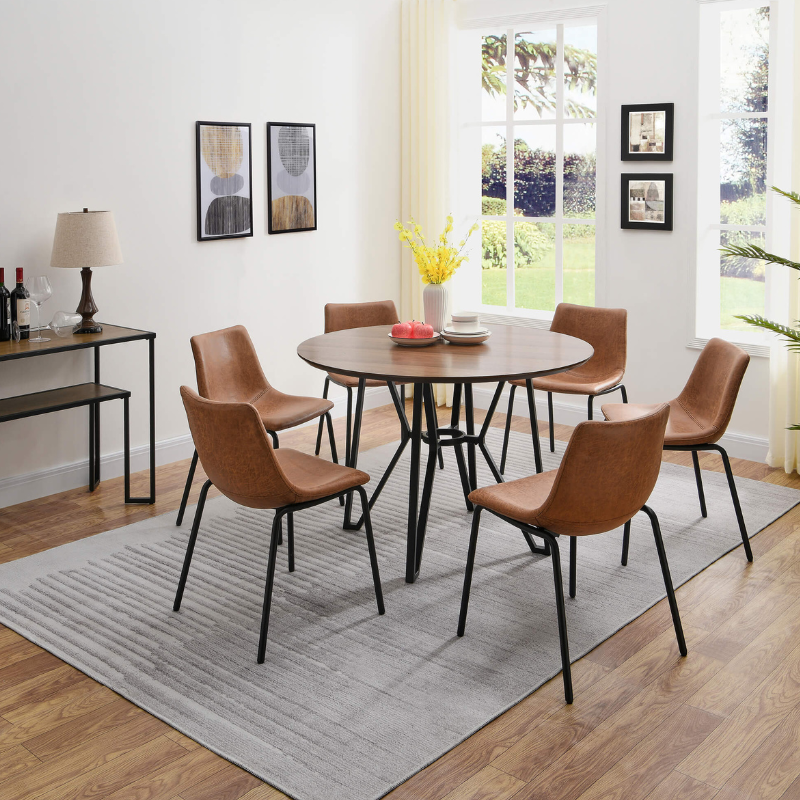 42" Industrial Round Walnut Dining Table with Metal Base