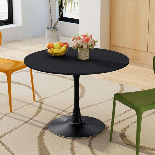 42" Modern Black Round Pedestal Dining Table with Metal Legs