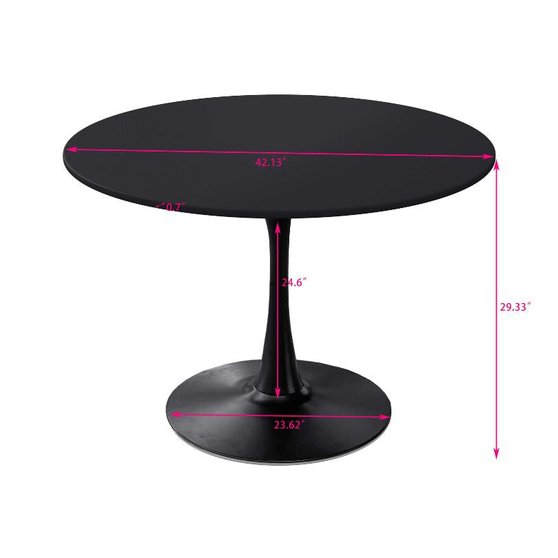 A dimension Image of our 42" Modern Black Round Pedestal Dining Table with Metal Legs