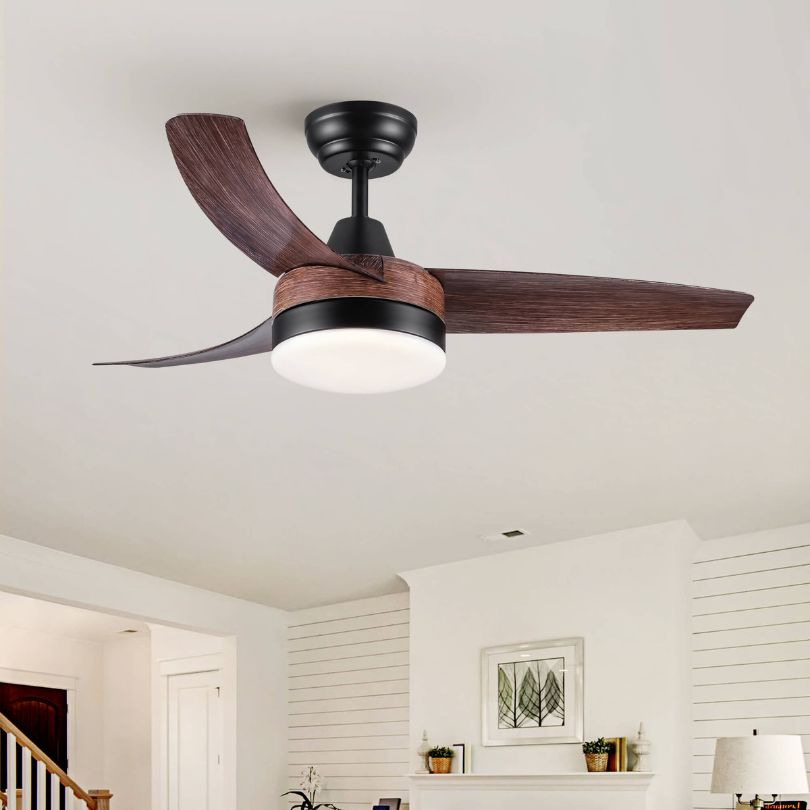 42" Modern Brown Ceiling Fan with Light and 3 Wooden Blade