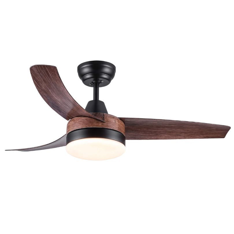 42" Modern Brown Ceiling Fan with Light and 3 Wooden Blade