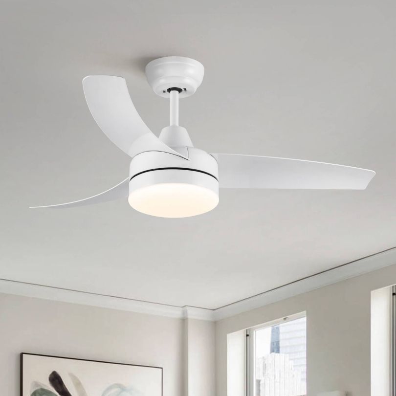 42" Modern White LED Ceiling Fan with Light and 3 Wooden Blade