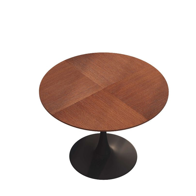 42" Round Oak Table-top Pedestal Dining Table with Black Metal Legs